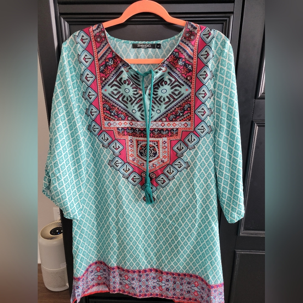 Chic Teal and Pink Geometric Tunic